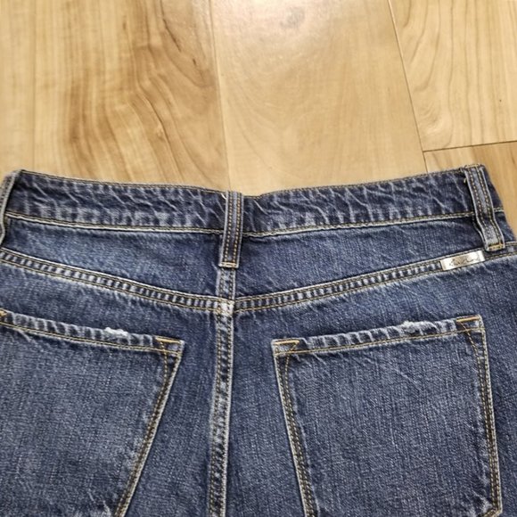 KanCan High Rise Mom Shorts Size 5 (26) Dark Wash 100% Cotton Distressed Raw Hem - Picture 9 of 11